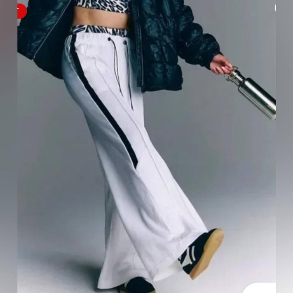 Free People Movement Fineline Wide Leg Sweatpants White/Black Flare Jogger